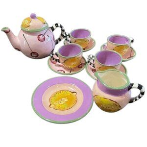 Droll Designs Cherry Rose Lemon Tea For One Whimsical Ceramic Tea Set